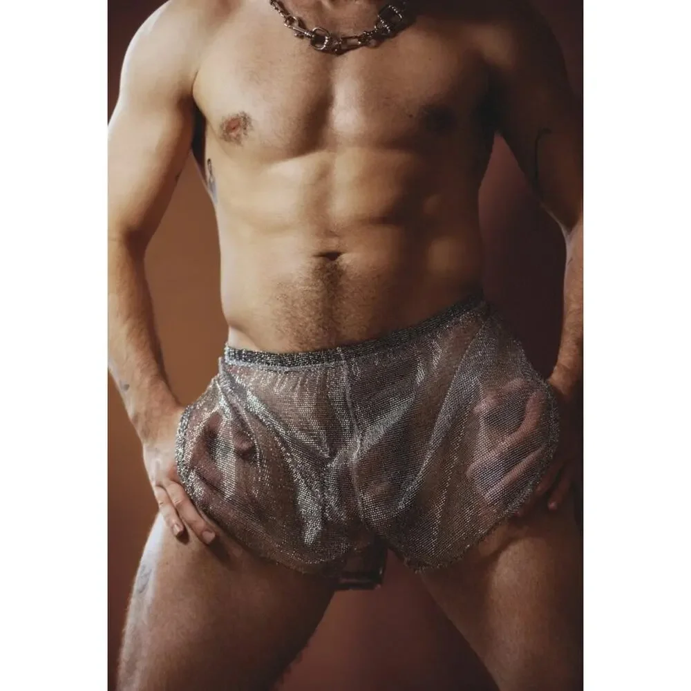 NEW Exterface x Stiaan Louw EX-SL Raw Steel Net Mesh Jogger Shorts Silver Large